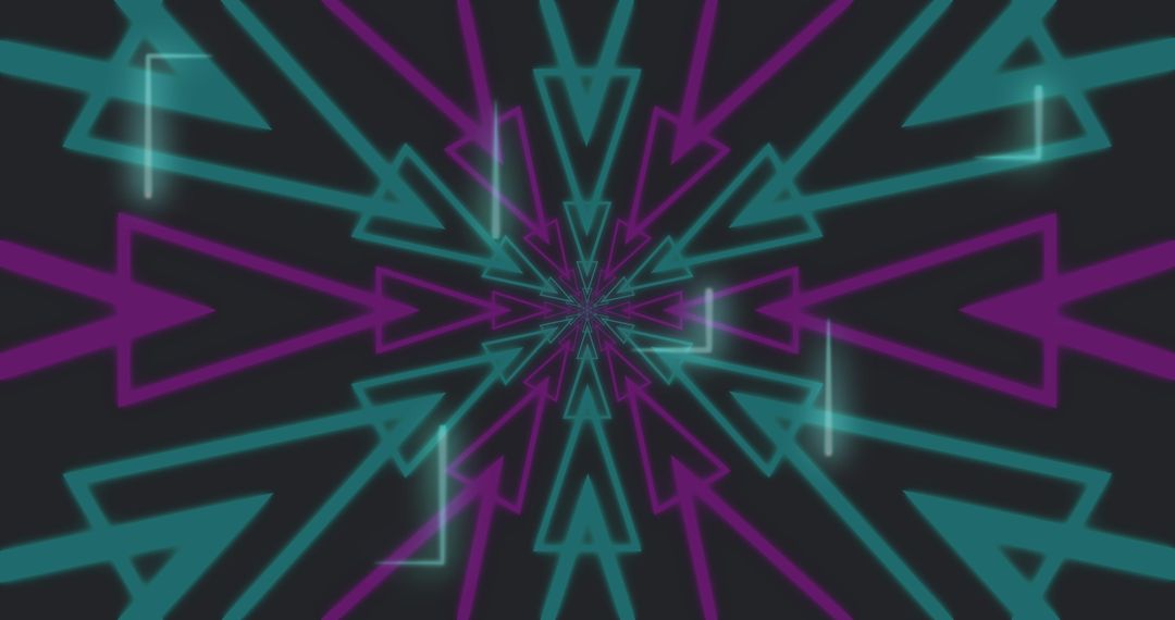 Abstract Geometric Light Patterns with Arrows on Black Background