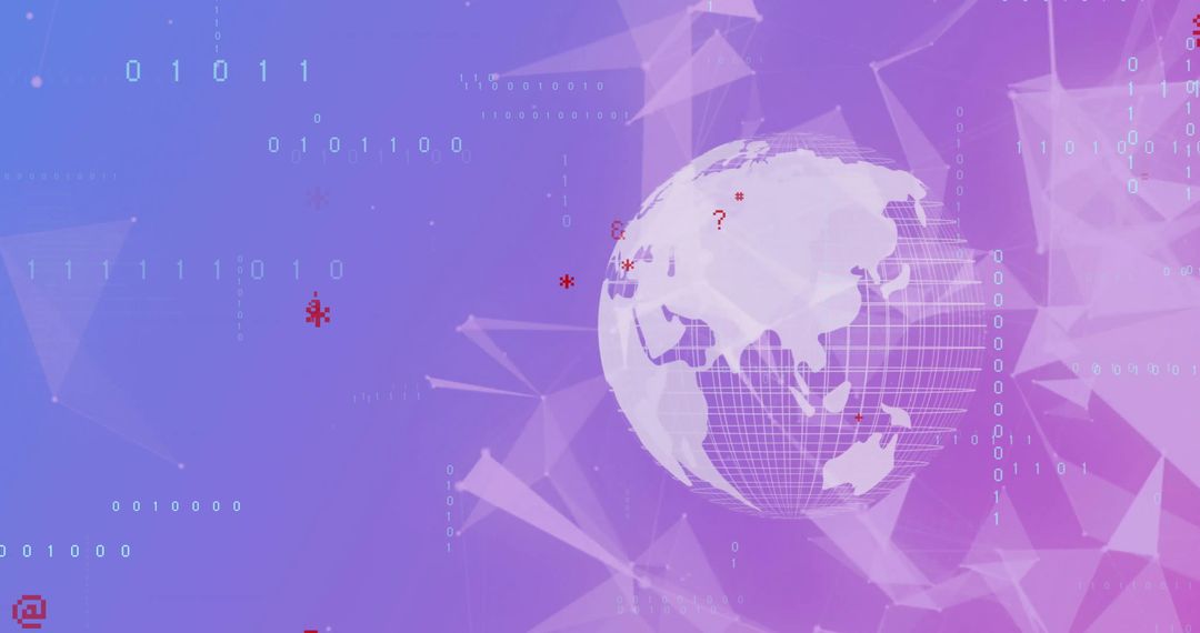 Digital Network Over Global Map on Purple Background