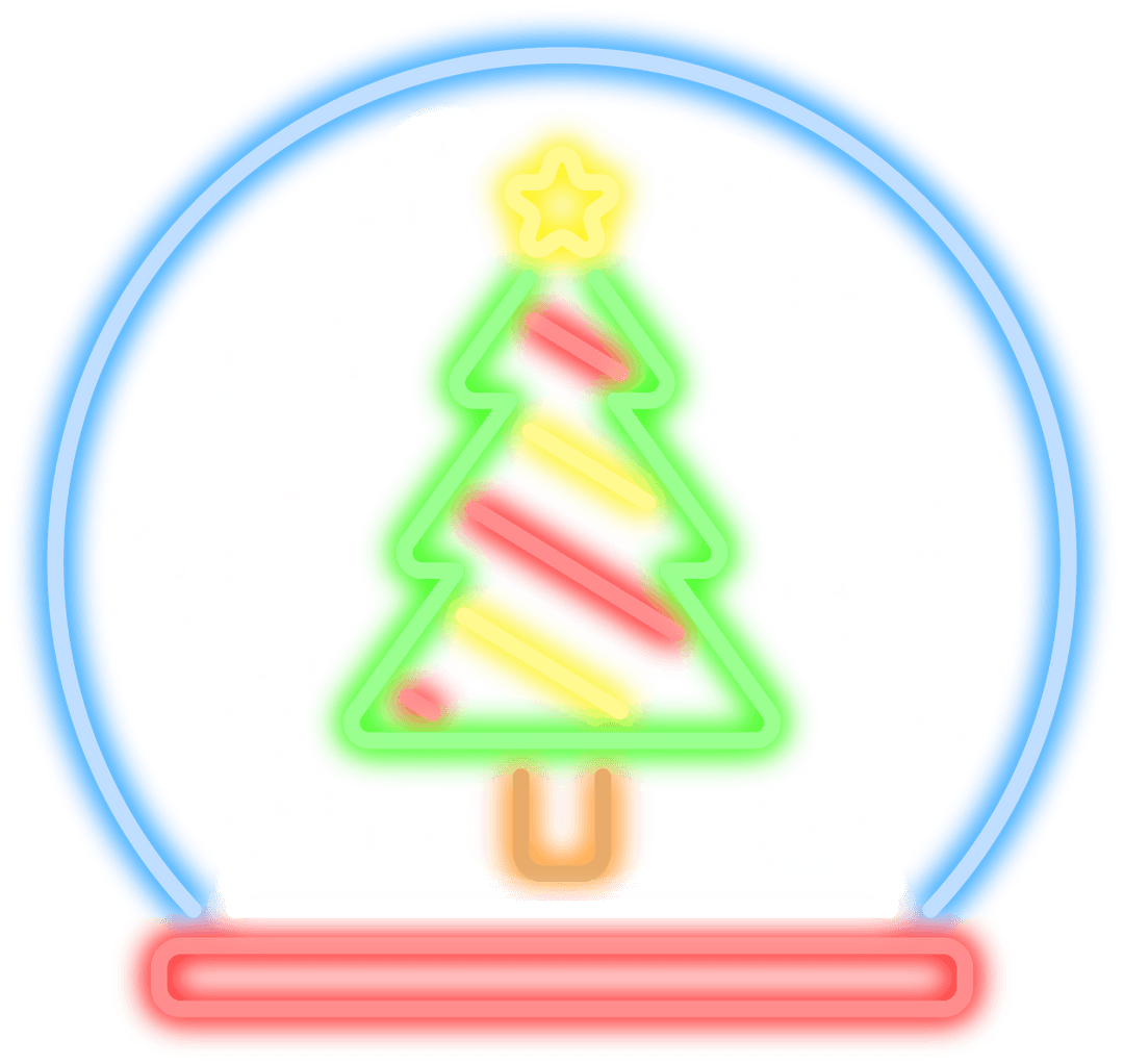Transparent Neon Christmas Tree Snow Globe Illustration