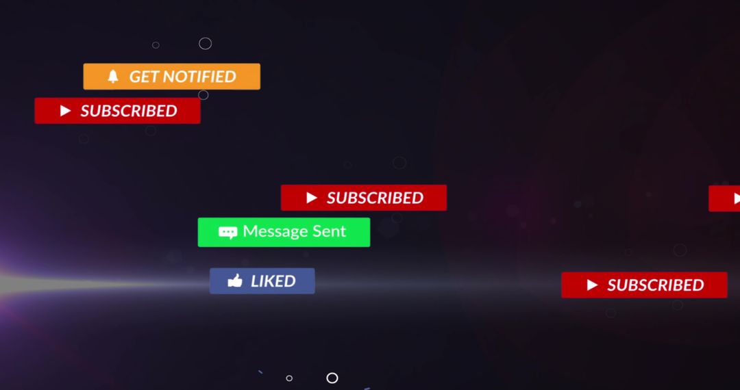 Floating social media notification badges over dark purple-black gradient for streaming UI