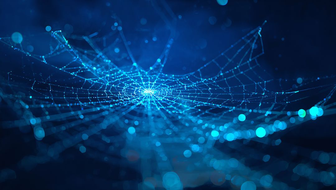 Glowing Blue Web in Digital Cyberspace with Nodes