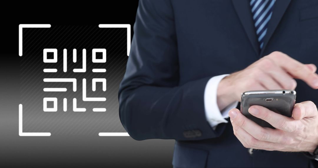 Businessman Scanning QR Code with Smartphone