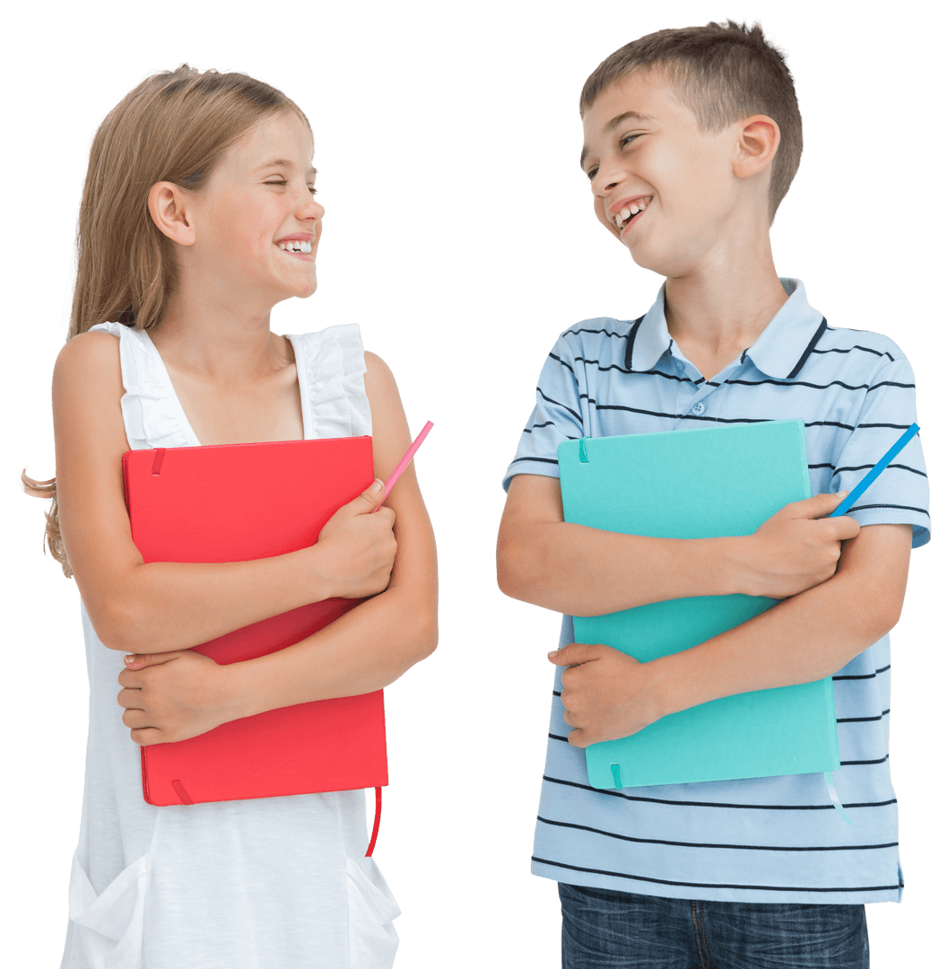 Smiling Siblings Holding Transparent Exercise Books