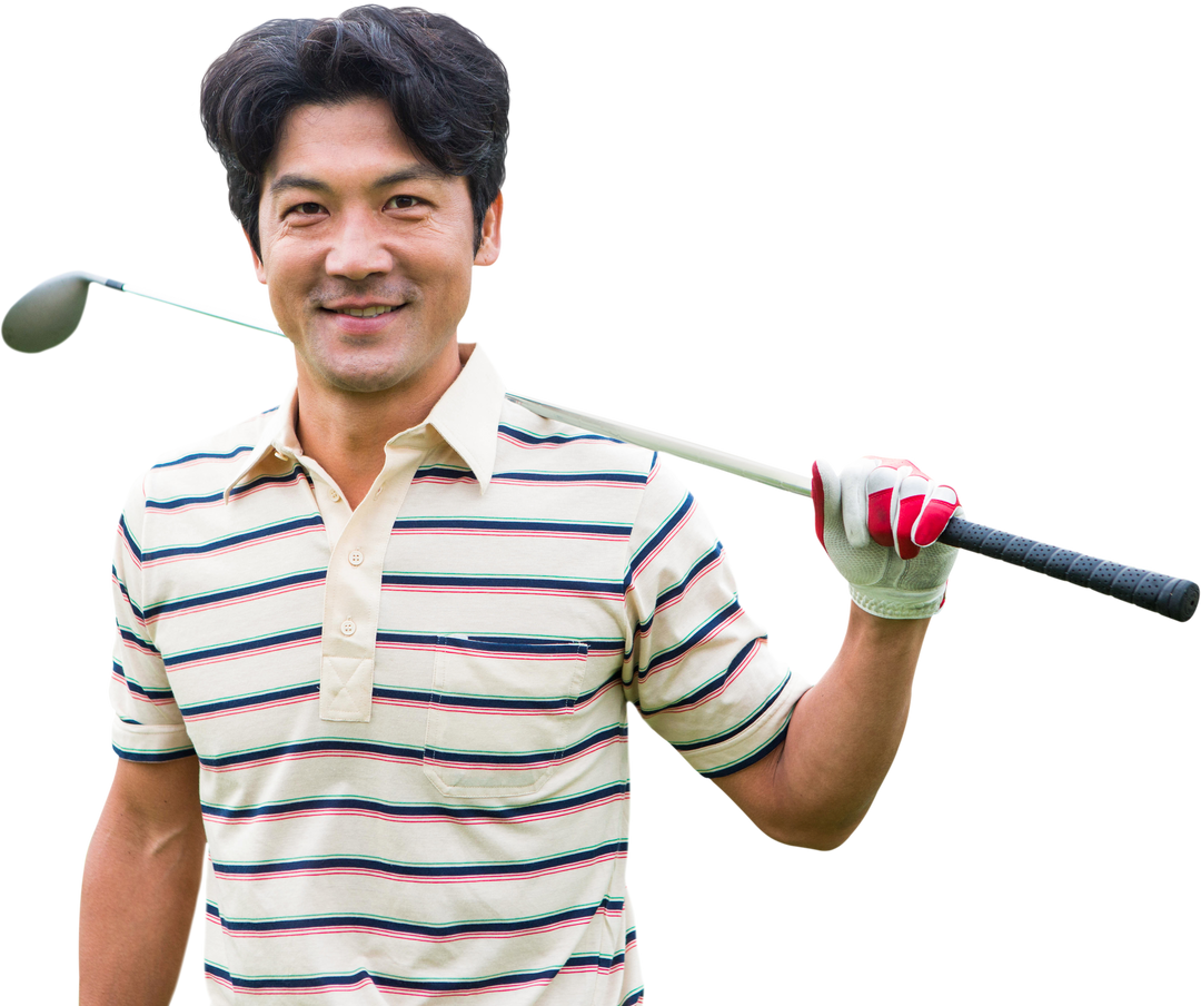 Smiling Male Golfer Holding Club in Striped Shirt on Transparent Background - Download Free Stock Images Pikwizard.com