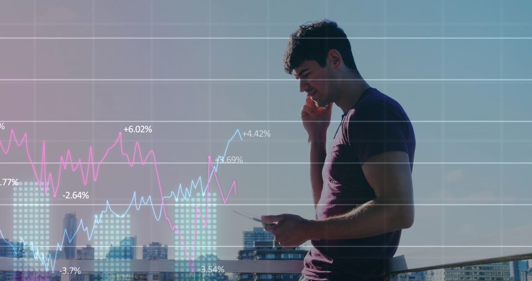Man Analyzing Business Growth With Digital Graphs On Tablet Outdoors