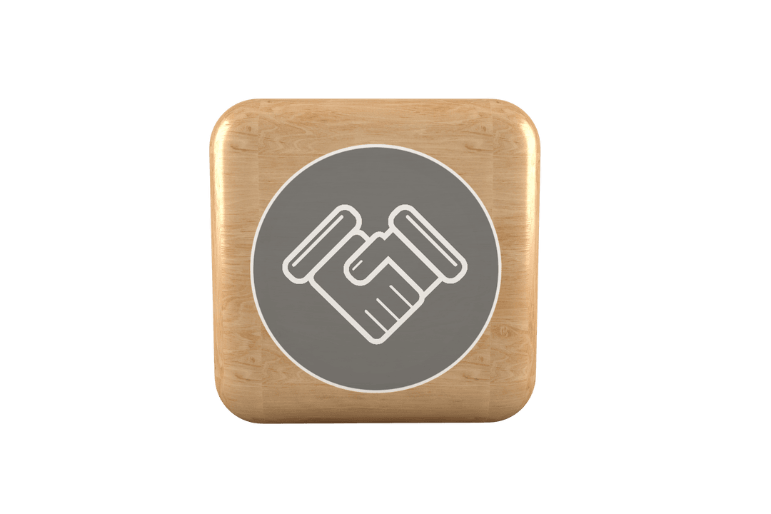 Transparent Handshake Icon on Wooden Cube for Agreements or Deals