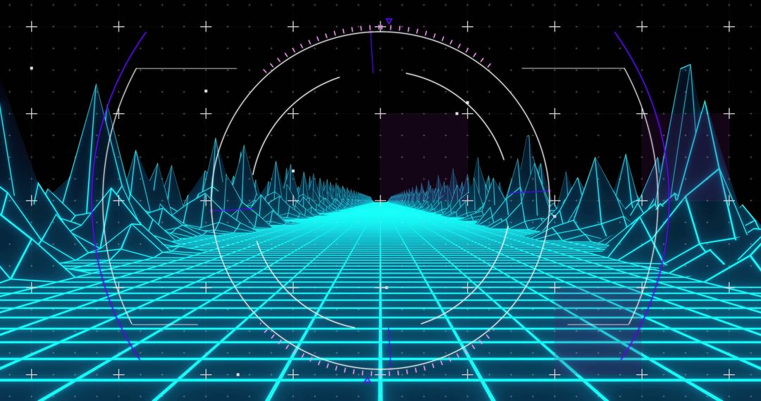 Hi-Tech Scope Over Digital Mountain Landscape