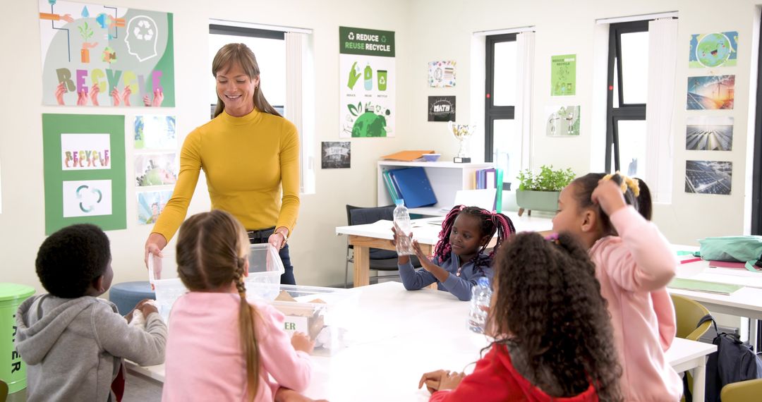 Diverse Classroom Learning About Recycling and Sustainability Initiatives