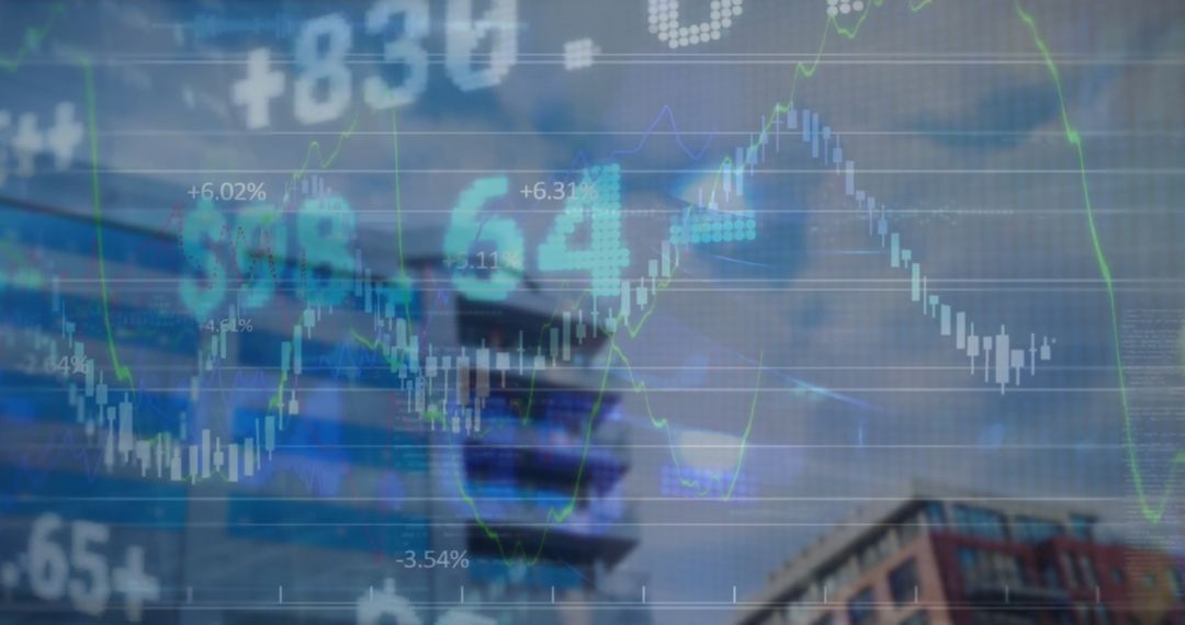 Financial Data Overlay with Cityscape Reflecting Growth Trends