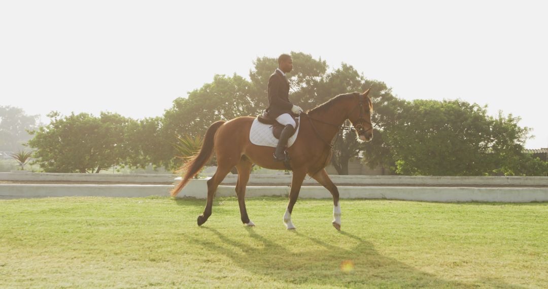 Man Riding Horse in Outdoor Equestrian Competititon - Free Images, Stock Photos and Pictures on Pikwizard.com