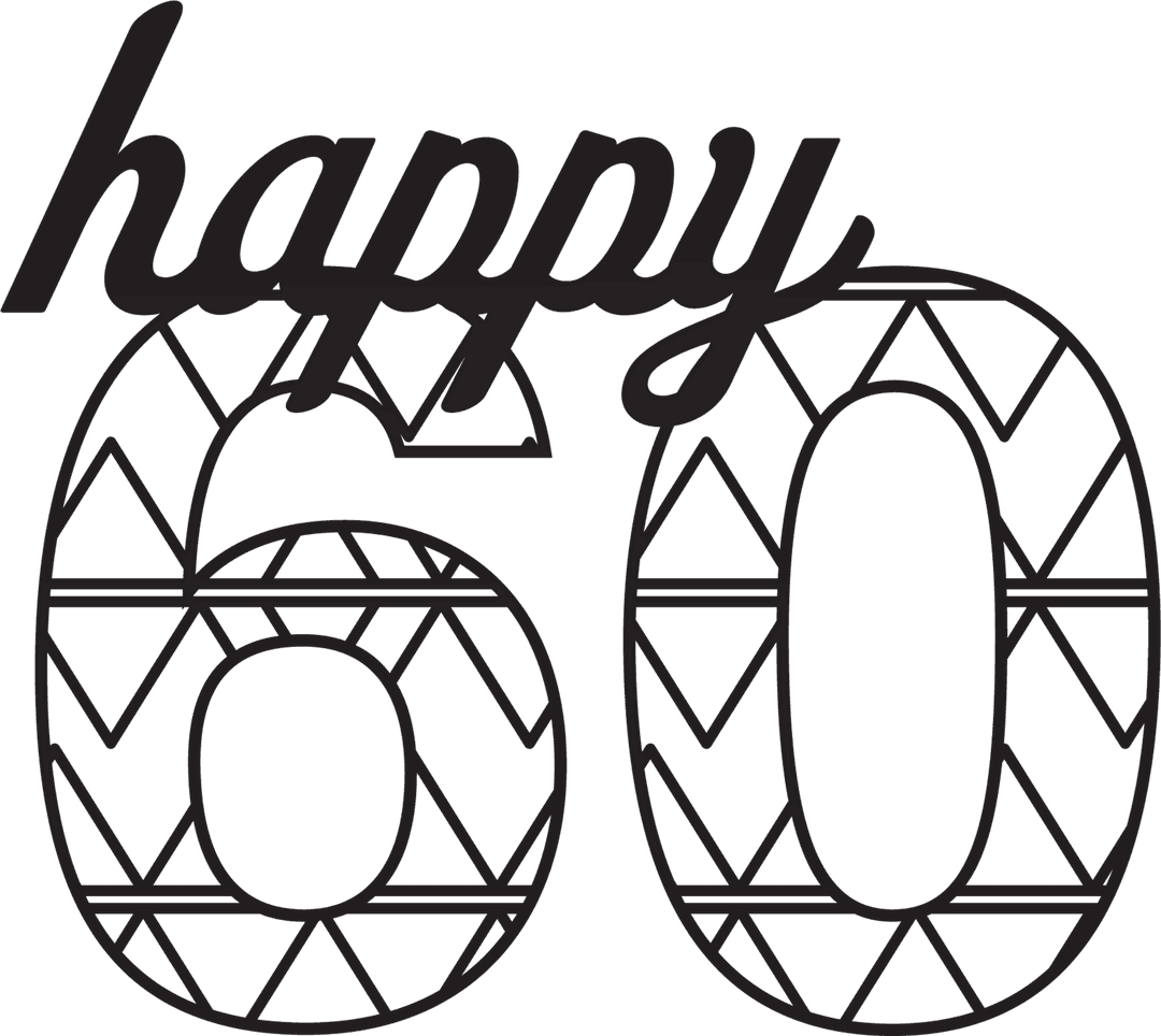 Stylish Happy 60 Birthday Card on Transparent Background