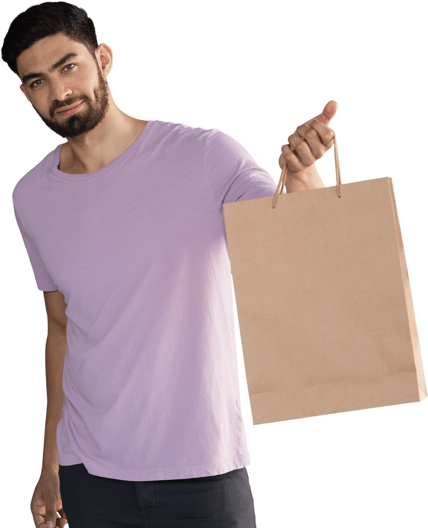 Transparent Male Shopper Holding Reusable Paper Bag
