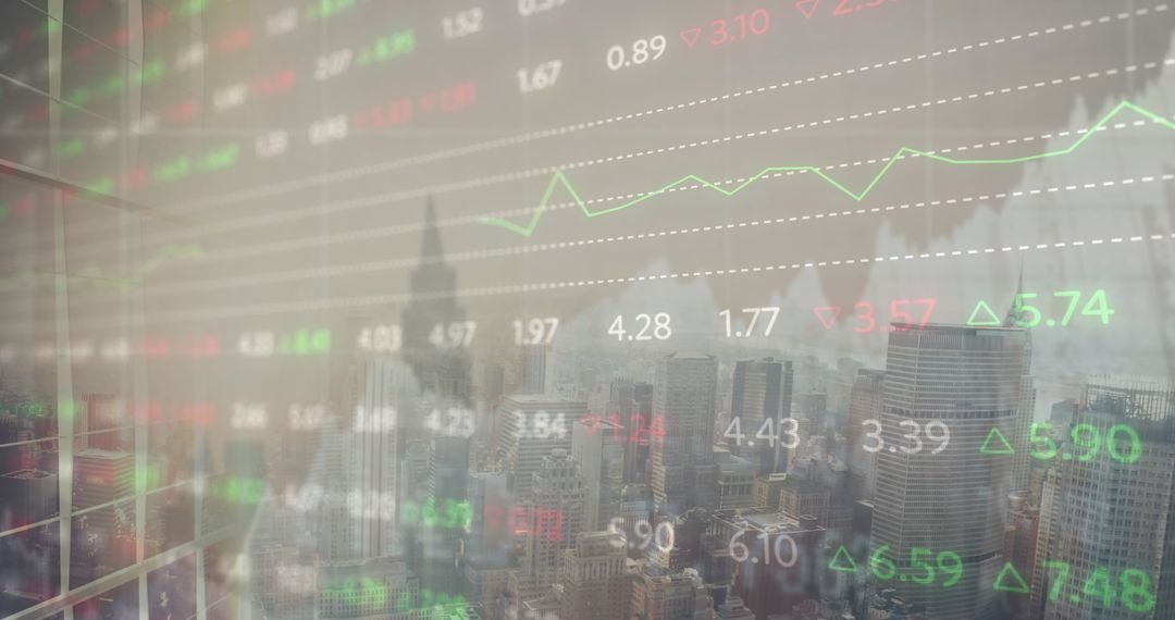 Digital Financial Graphs Overlaying Urban Cityscape Management