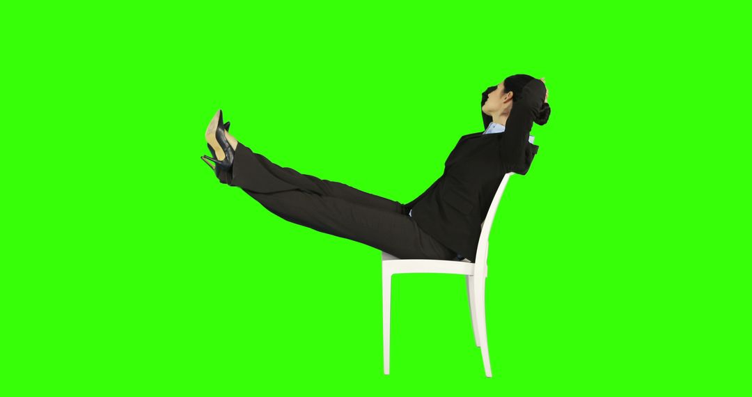 Businesswoman Relaxing with Feet on Chair, Green Screen Background - Free Images, Stock Photos and Pictures on Pikwizard.com