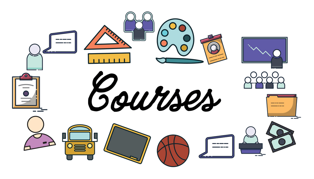 Educational Icons and Courses Text on Transparent Background