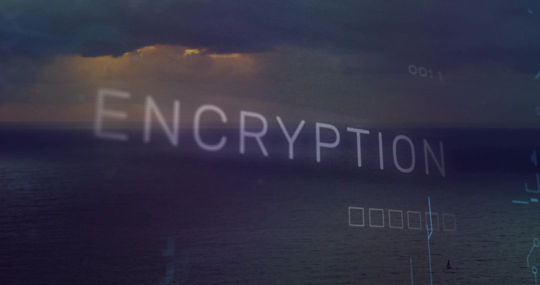 Futuristic Cybersecurity Concept with Encryption Overlay above Ocean