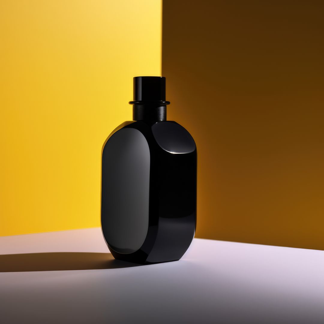Sleek Black Perfume Bottle On Yellow Background - Free Images, Stock Photos and Pictures on Pikwizard.com