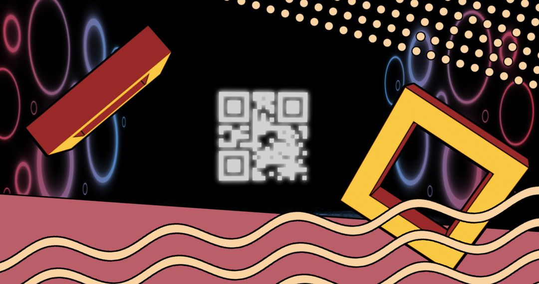 Futuristic QR Code with Glowing Neon Designs on Dark Background