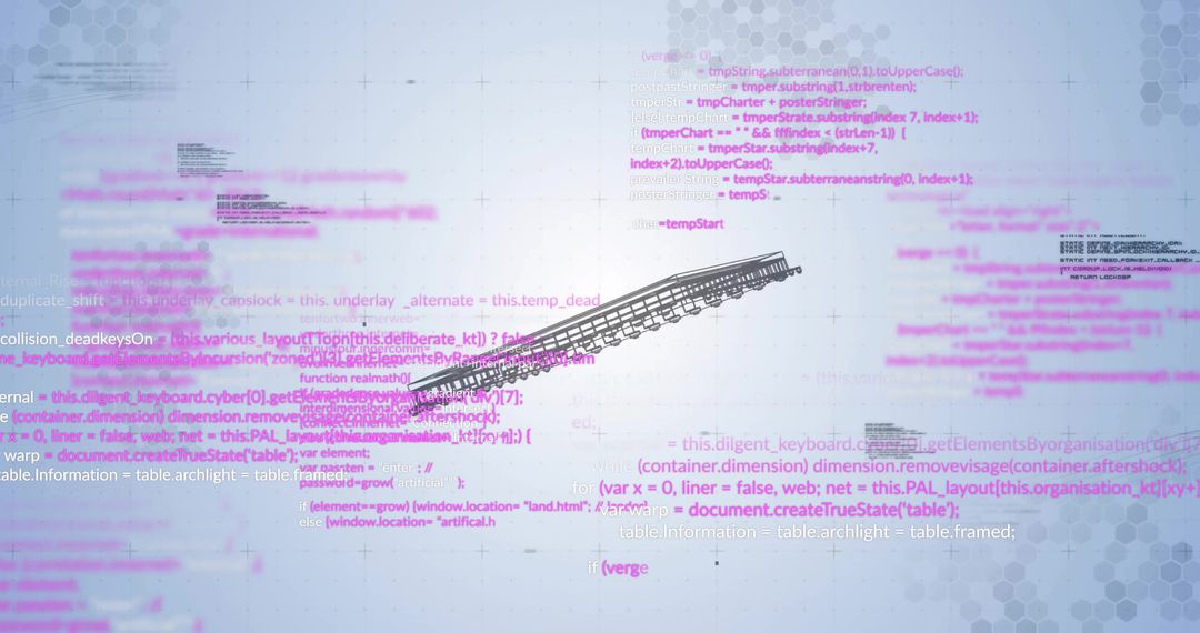 Futuristic Rail Network Display with JavaScript Code Overlay