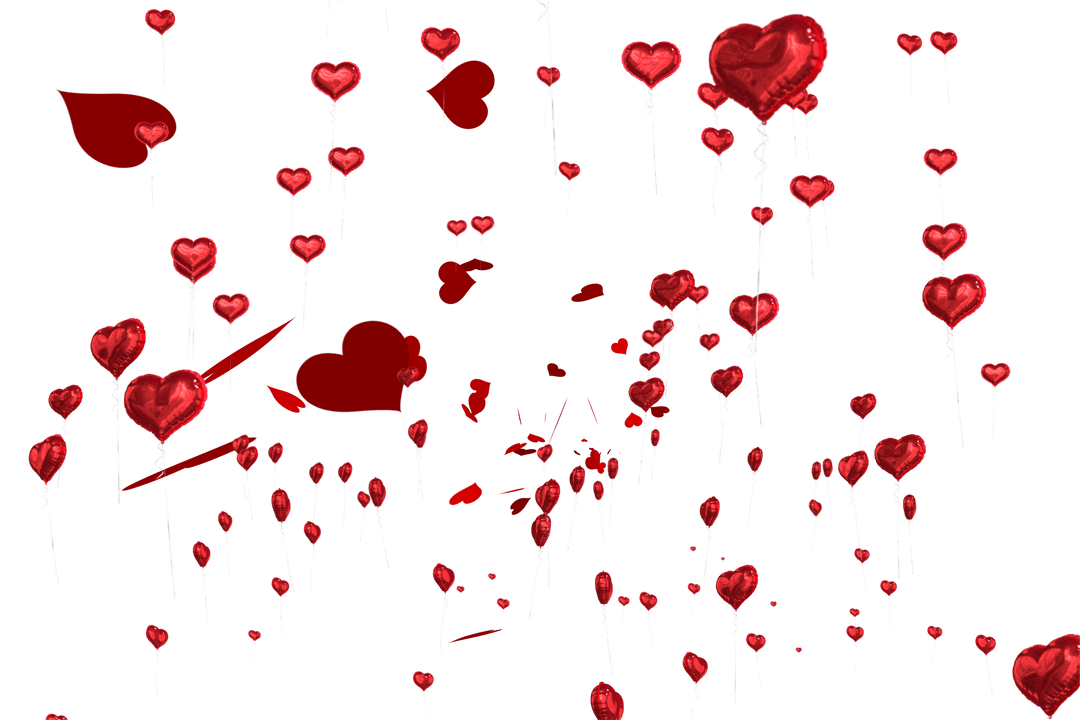 Assorted Red Heart Balloons on Transparent Background, Valentine's Day Illustration