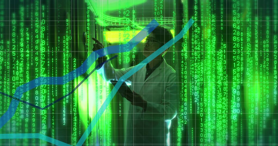 Image of data processing and binary coding over asian technician and computer servers - Free Images, Stock Photos and Pictures on Pikwizard.com