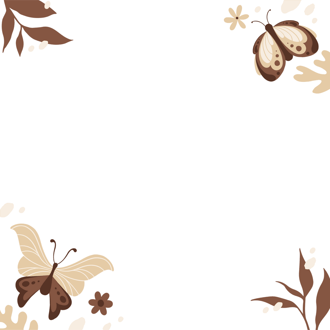 Elegant Botanical Frame with Stylized Butterflies Transparent Background