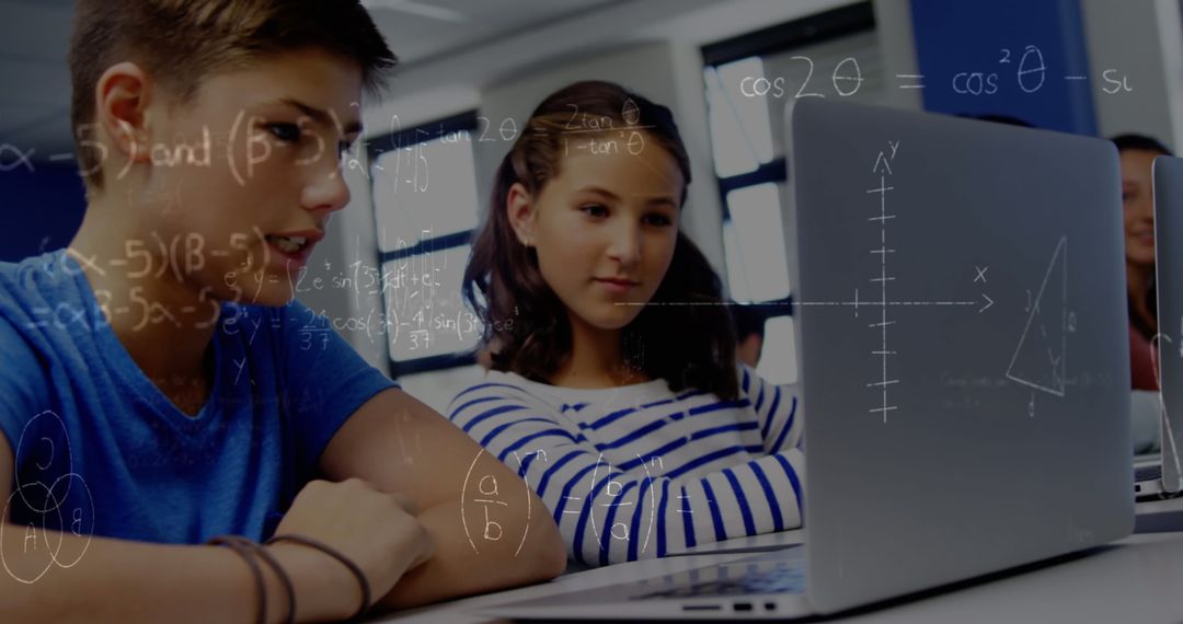 Students Learning Math Digitally with Laptops in Classroom