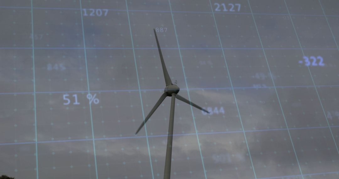 Wind Turbine with Digital Data Overlay Symbolizing Renewable Energy Analytics