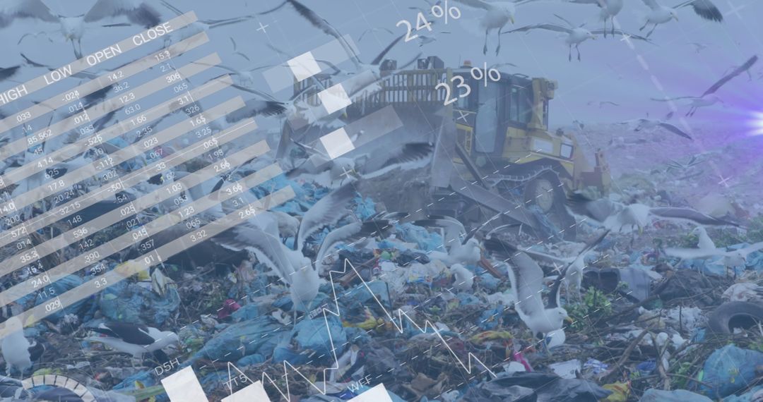 Digital Finance Interface over Seagulls in Waste Dump Yard