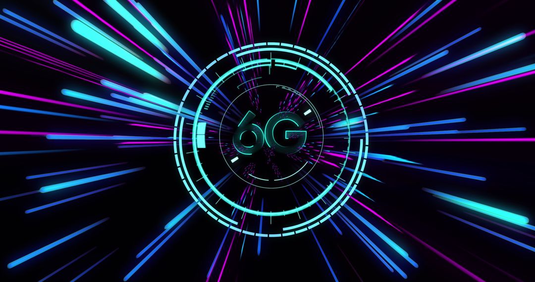 6G Technology Concept with Futuristic Neon Light Trails