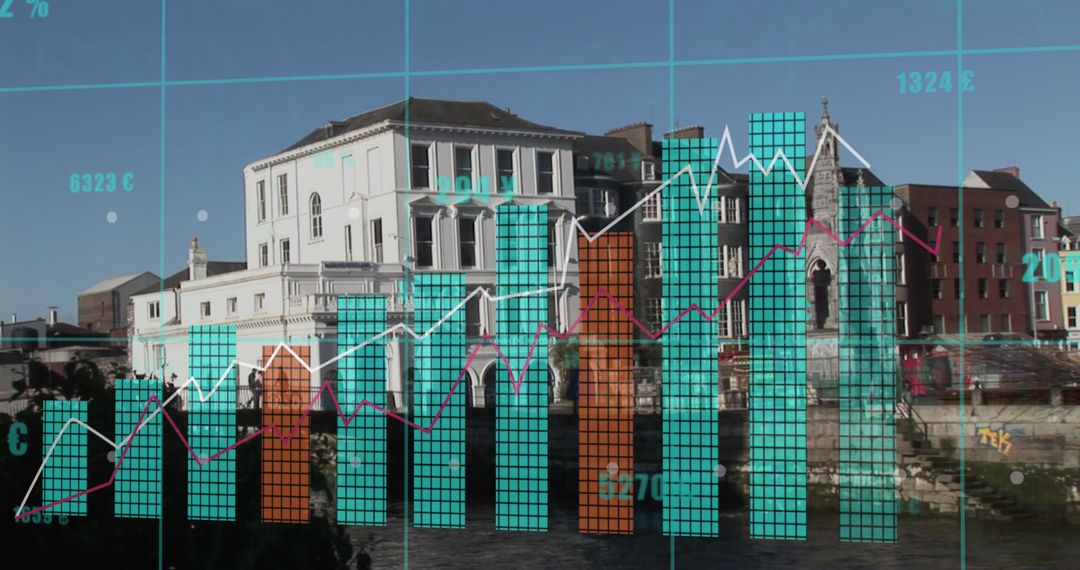 Digital Data Interface Overlaying European Cityscape