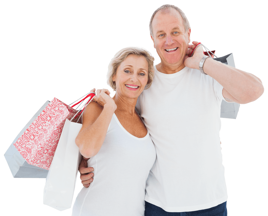 Happy Caucasian Couple Enjoying Shopping with Bags Transparent
