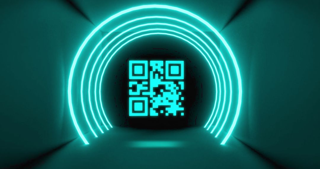Neon Green QR Code in Futuristic Tunnel
