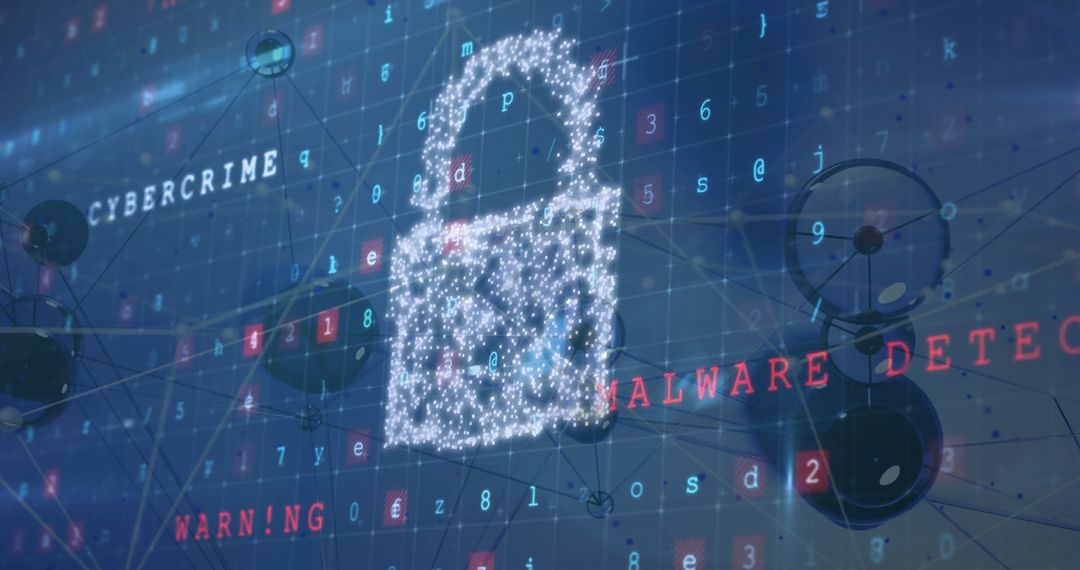 Glowing Digital Padlock with Cybercrimes and Malware Detection