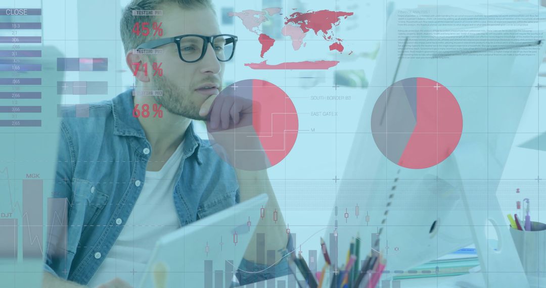 Male Professional Analyzing Global Financial Data on Computer