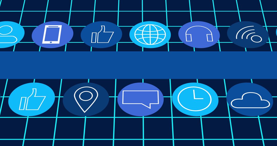 Digital Icons on Blue Grid Emphasizing Online Connectivity