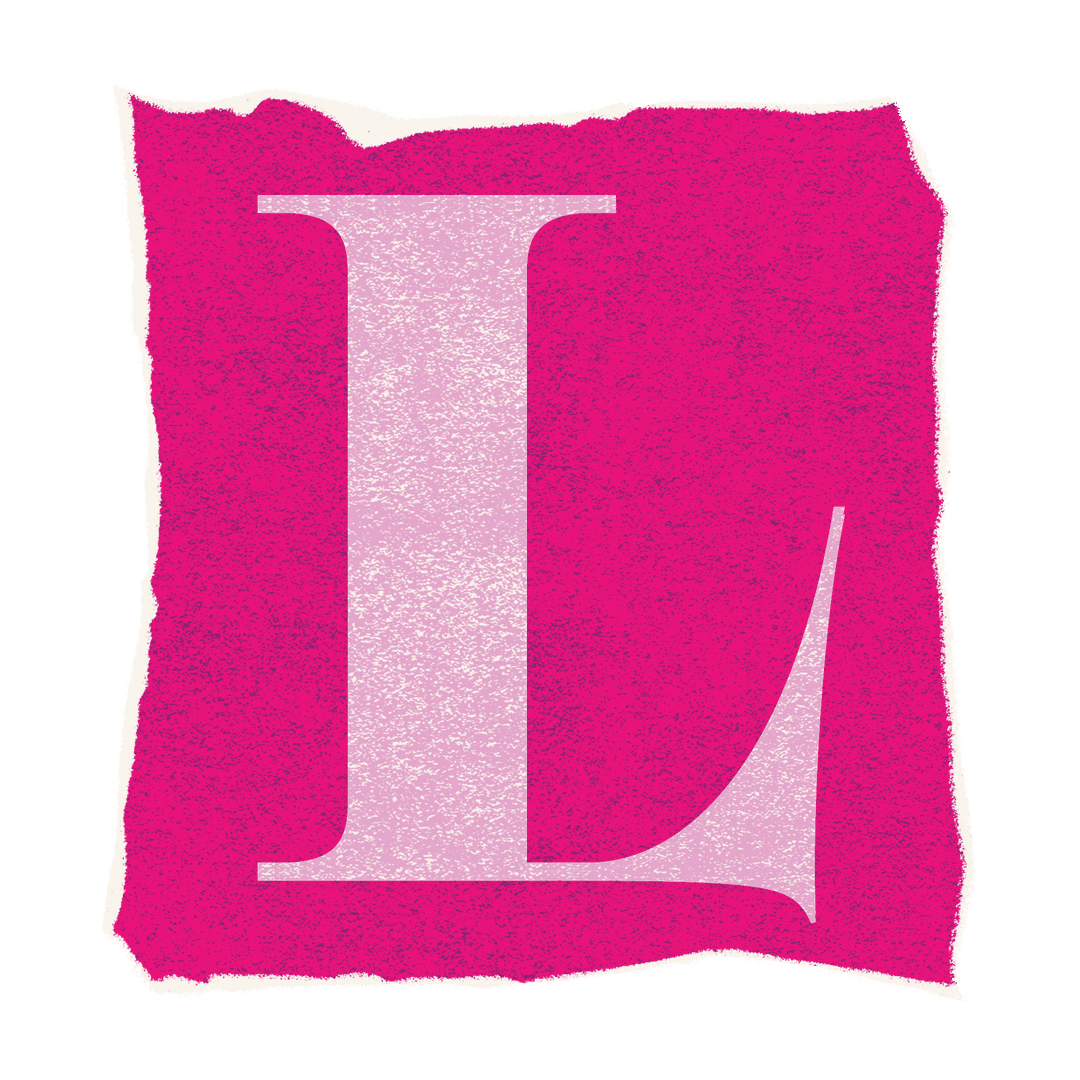 Vibrant Serif Letter L On Grainy Magenta Background