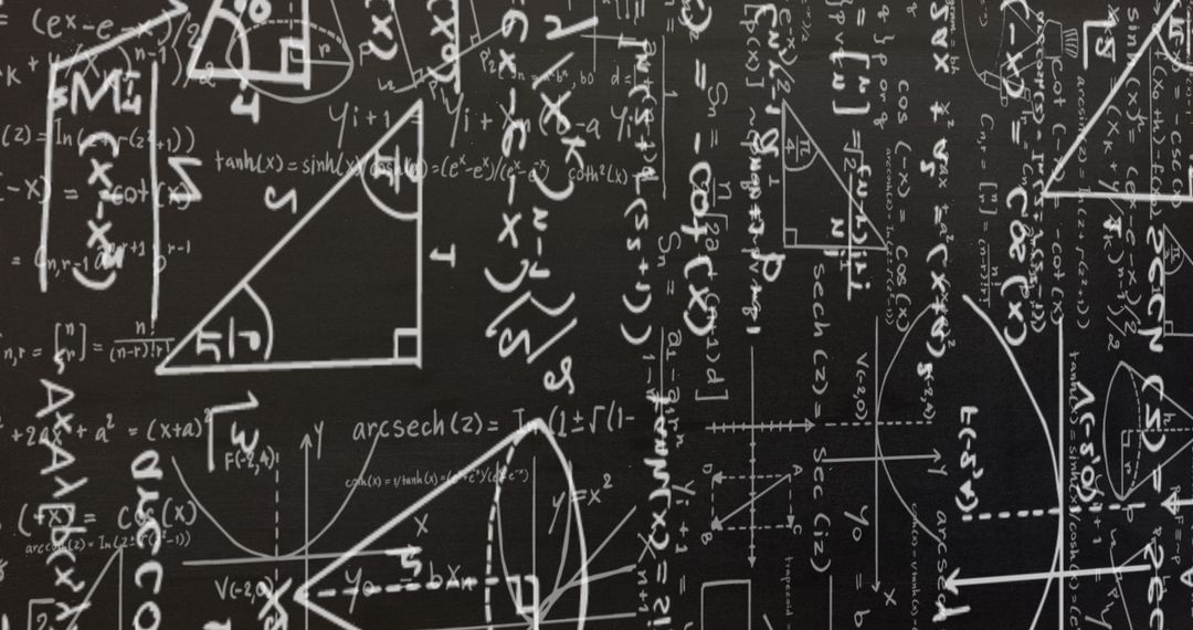 Mathematical Formulas and Geometric Drawings on Blackboard