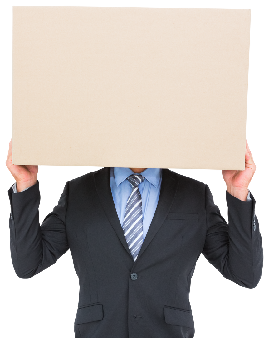 Businessman Hiding Head with Transparent Blank Box - Download Free Stock Images Pikwizard.com