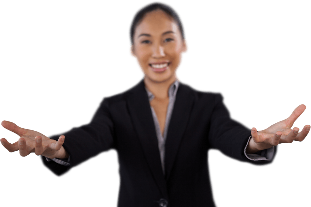 Portrait of Smiling Businesswoman with Open Arms on Transparent Background