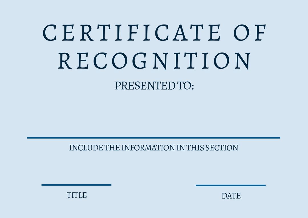 Editable Certificate of Recognition Template for Achievement Awards - Download Free Stock Templates Pikwizard.com