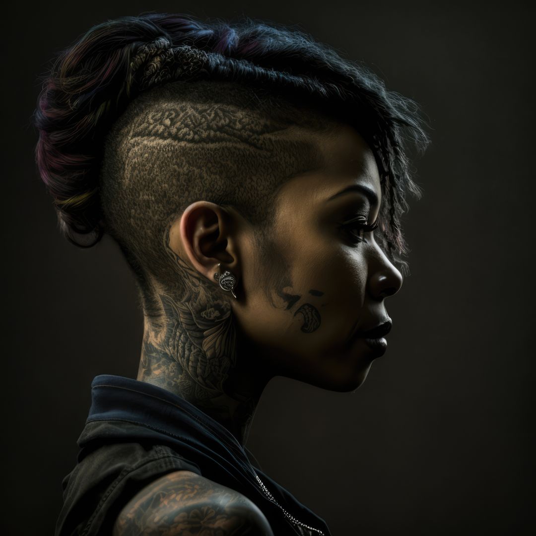 Profile of thoughtful biracial woman with tattoos, created using generative ai technology - Free Images, Stock Photos and Pictures on Pikwizard.com