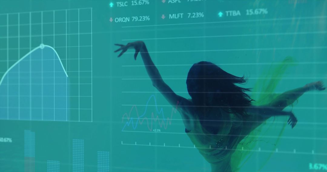 Digital Data Charts Overlaying Forest Landscape Silhouette