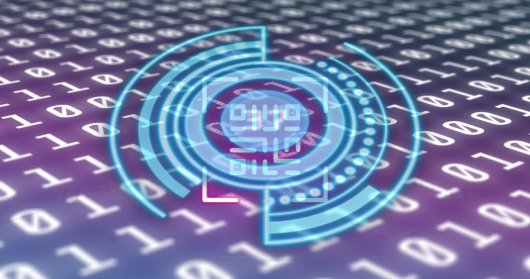 Futuristic Digital Interface with Binary Code and Scanner Overlay