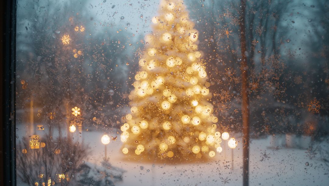 Festive Christmas Tree Seen Through Frosty Window