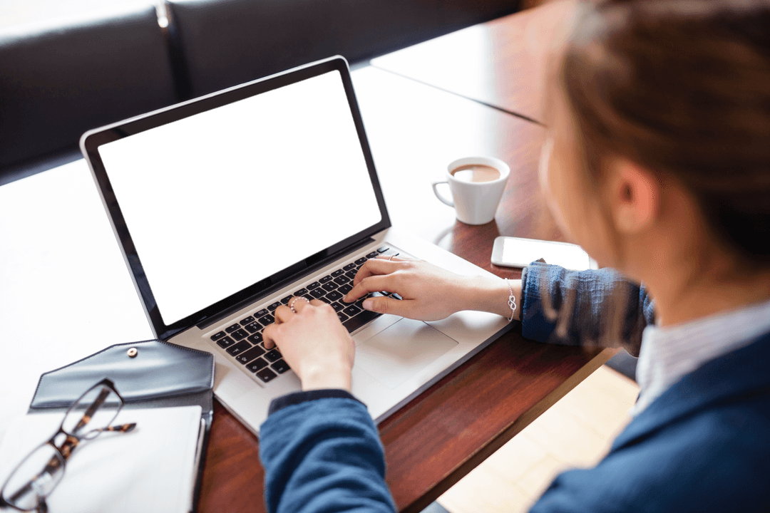 Female Student actively working on Transparent Laptop in College Setting