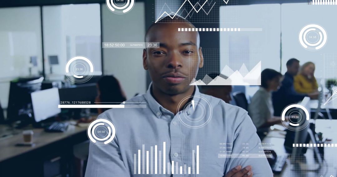 Modern Businessman Interacting with Futuristic Data Interface