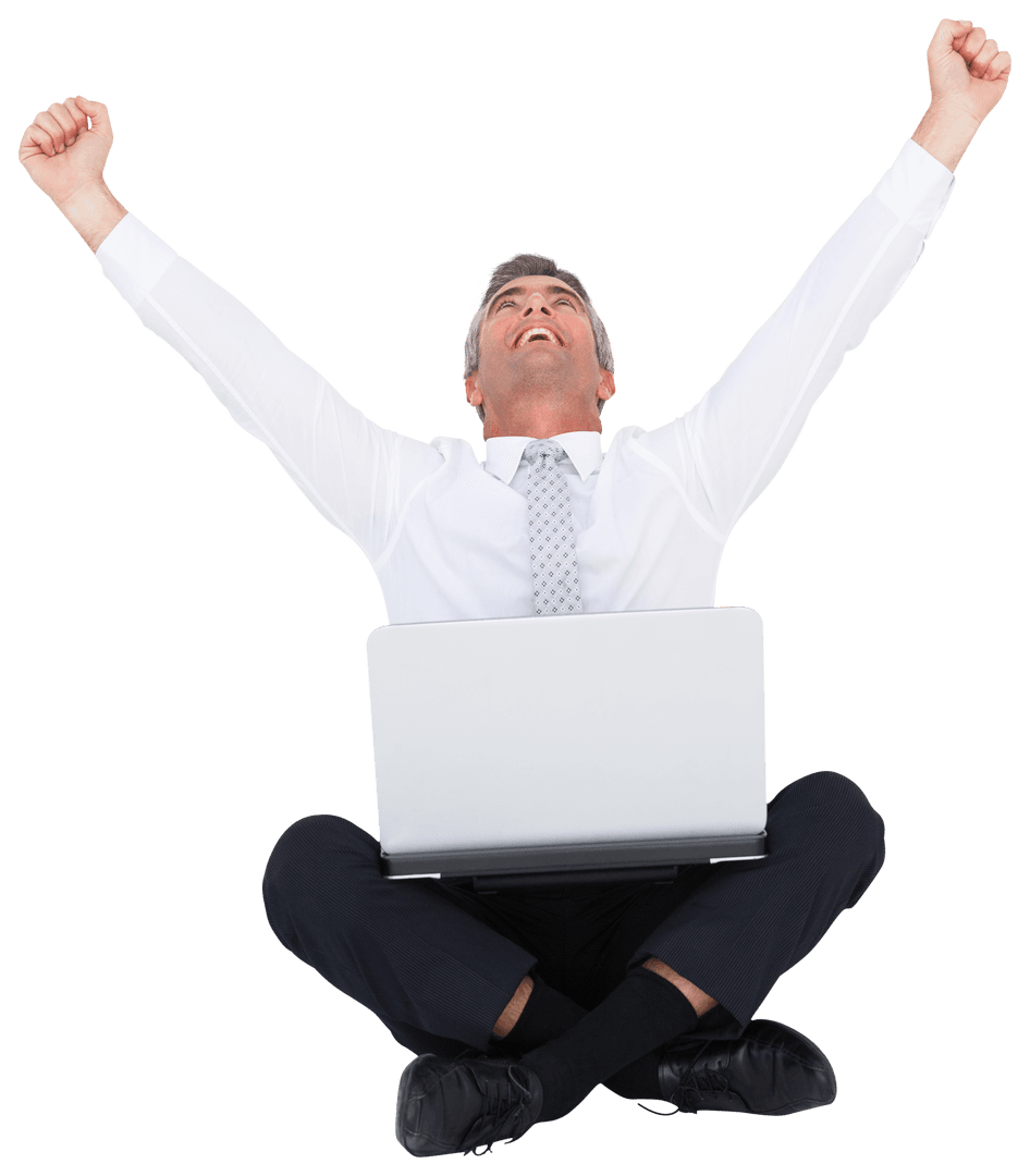 Triumphant Businessman with Transparent Background
