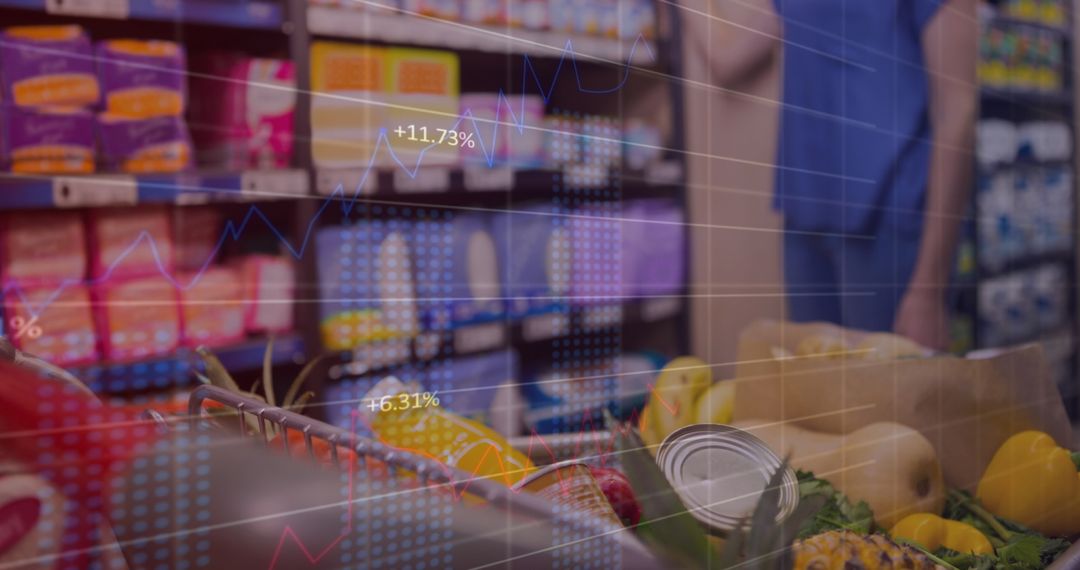 Grocery Shopping with Digital Data Overlay Analyzing Market Trends