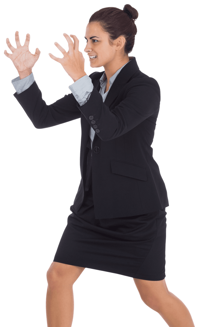 Transparent Aggressive Businesswoman in Suit Authentic Pose